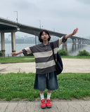 [Unisex] Minke Boucle Stripe Collar Short Sleeve Knit