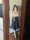 [Tie set] Repodi Satin Wrapped Shirred Blouse