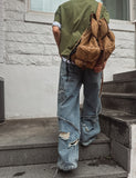 Folding pocket curved damage denim pants