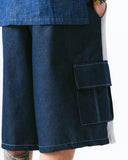 Denim Sweat Mixed Cargo Half Pants