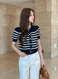 Hazel Stripe Puff Knit Cardigan