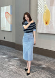 Bow Slit H-line Denim Skirt