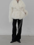 Wide Collar Strap Robe Fur Jacket