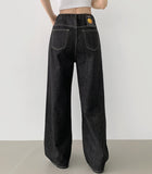 4 Seasons Non-fade Raw Back Banding Wide Fit Denim Pants