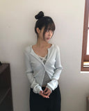 Cure Button Ribbed Round Cardigan