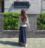 Color Matching Fold Low-Rise Banding Long Skirt