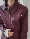 Star stud track line leather jacket