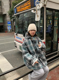 [unisex] Dotum hairy wool check duffel hood coat