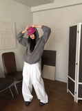 Peubit two-pin tuck banding cotton long wide pants