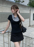 Nehru Vintage Check Collar Short Sleeve Blouse