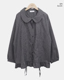 Rundy Check Shirring Round Collar Blouse