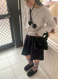 Hoya Winter Fur Angora Velcro Flat Mary Jane Loafers