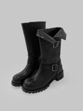 1132 Fold Buckle Middle Boots (4 cm)