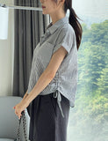 Rudelin Stripe Seersucker Shirring String Shirt