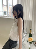 Coffin punched lace string sleeveless blouse