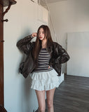 Pond cut washing two-way leather jacket