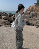 Greek Washing Denim Wide Pants