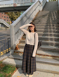 Rooming Check Wool Banding Pleated Long Skirt