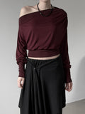 Sheer One-Shoulder Crop Sweatshirt