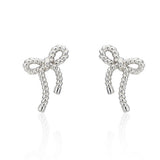 H Ribbon Drawn Silver Earrings