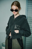 [2-WAY] Fluttery Pigment CROP Hood Zip Up Smoke