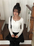 Hail Lace Cap Button Slim T-shirt