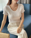 [Planning] Beria U-neck Ribbed Short Sleeve Knit
