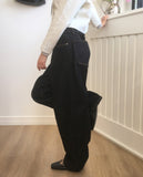 Chavel Button Back Adjust Wide Denim Pants