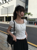 [Scrunchie set] Zans Dot Lace Puff Ribbon Blouse