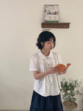 Belbo pin tuck button short sleeve blouse
