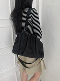 Mihoo Vintage Stripe Button Pocket Long Sleeve T-Shirt
