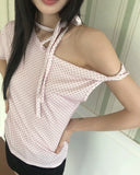 Melving Dot One Off-Shoulder Strap Short Sleeve T-Shirt
