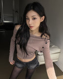 Ellie side button off-shoulder long sleeve