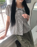 Puren Double-Button Short-Sleeve Blouse