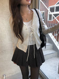 Delrin Ribbon Lace Layered Cardigan T-Shirt