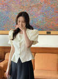 Luare Jacquard Puff Short Sleeve Blouse Jacket