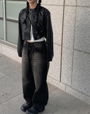 Doble washing denim wide pants