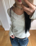 Rome Flower Ribbon V-Neck Long Sleeve T-Shirt