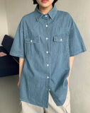 [unisex] Hellny Pocket Denim Over Short Sleeve Shirt