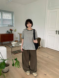 Syuing pin tuck banding wide linen pants