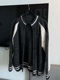 Color Matching Knit Varsity Zip-Up
