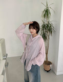 Binbuo Summer See-through Stripe Hood Shirt