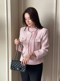 Schuet Round No-Collar Pearl Tweed Jacket