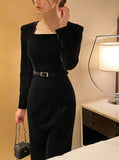 Mamon Velvet Square H Line One Piece (Belt Set)