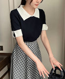 Julien color matching collar pearl sleeve knit