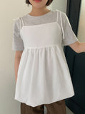 Yuriyu Ribbon Layered Balloon Sleeveless Blouse