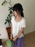 Pokapo Frill Layered Ribbed Short Sleeve Cardigan