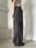 Sinjeu String Pocket Nylon Two-Way Long Wide Pants