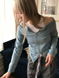 SOFT OFF SHOULDER ZIP-UP