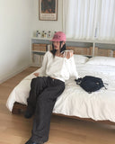 [MADE] Erson Stripe Snap Button Balloon Fit Back-Banding Denim Pants